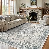 Rugxara Area Rugs 5x7, Washable Rugs for Living Room, Vintage Boho Light Blue Rug for Office, Dining Room, Kids Room and Farmhouse, Durable Low Pile Non-Slip Area Rug for High Traffic Areas