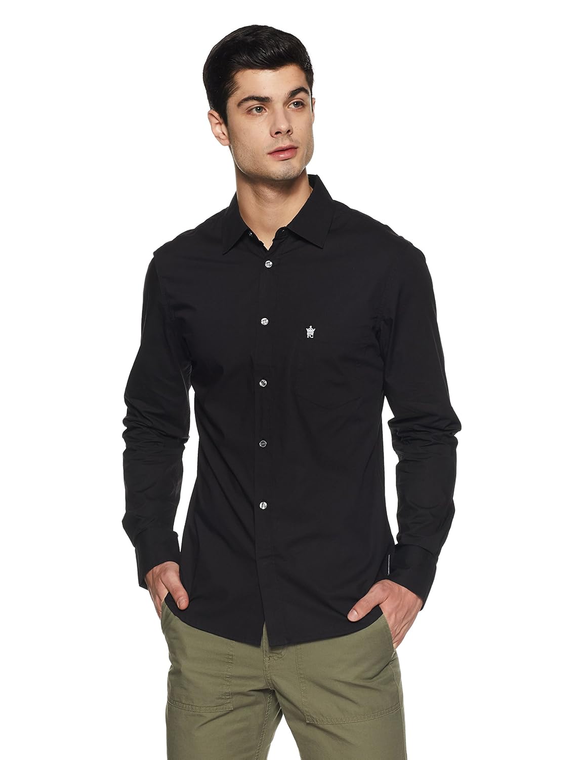 french connection men's solid slim fit casual shirt
