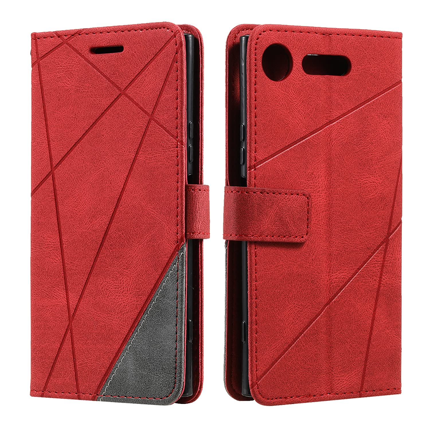 SONWO Case for Sony Xperia XZ1 Case, Premium Leather Flip Wallet Case Magnetic Closure Card Slots kickstand Phone Case for Sony Xperia XZ1, Red