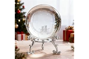 ZEERSHEE 60mm(2.3inch) Cats & Moon Crystal Ball Paperweight with Stand Base Glass Sphere Home Decor Gifts for Cat Lovers