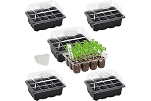 Bonviee 5-Pack Seed Starter Tray Seedling Kits,Plant Starter Kit with Adjustable Humidity Dome and Base Indoor Greenhouse Mini Propagator for Seeds Growing Starting (12 Cells per Tray,Black)