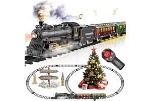 Electric Train Sets Remote Control for Kids Christmas Train Toys Steam Locomotive w/3 Smokes, Glowing Passenger Carriages, Lu