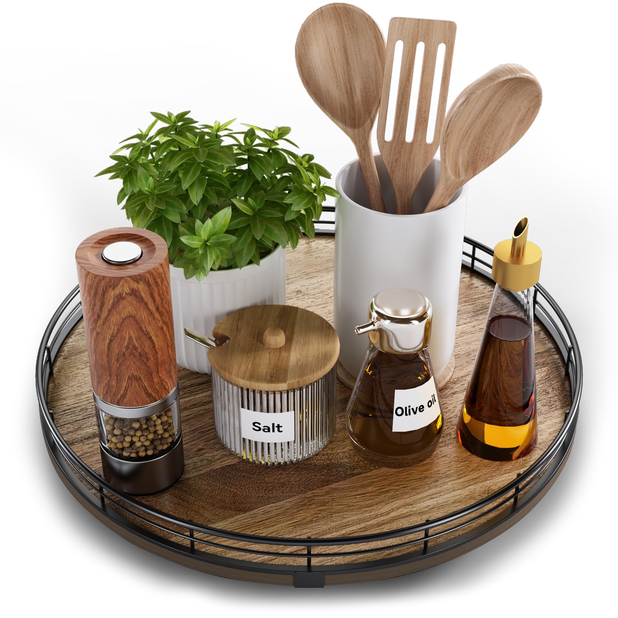 Photo 1 of Acacia Wood 13" Lazy Susan Turntable Organizer for Table Top, Farmhouse Round Wooden Lazy Susan for Cabinet Kitchen Centerpieces Coffee Table, for Condiments Spices, Bathroom Vanity Tray Decor