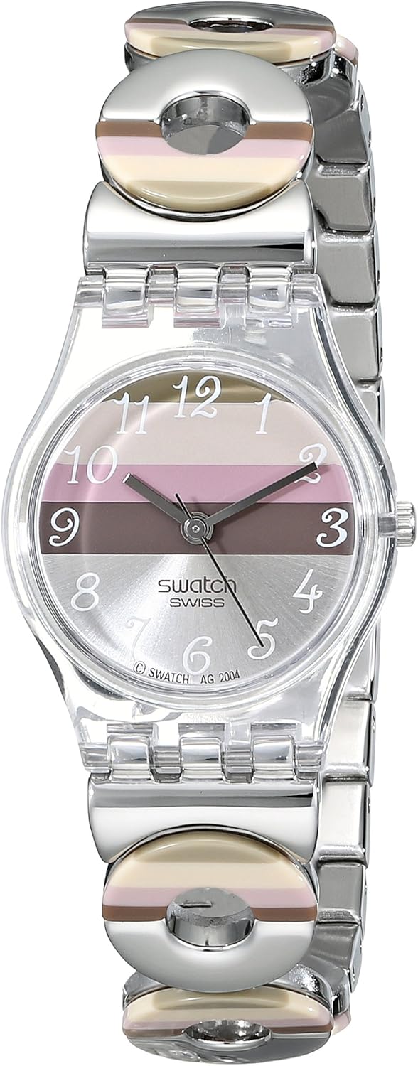 Swatch Women's LK258G Quartz Stainless Steel Silver Pink Brown Dial
