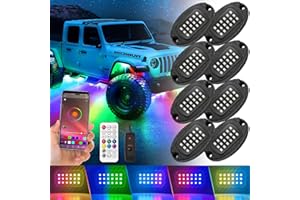 LD DARKEAGLE 8Pods Metal Chasing RGB LED Rock Lights Kit for Jeep Trucks ATV Golf Cart Offroad SXS with APP/RF Remote Control, Dreamcolor Underglow Lights Alloy Multicolor Exterior Neon Light 12V Waterproof
