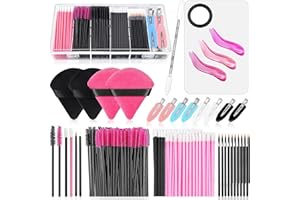 AUDAB Disposable Makeup Applicators Kit with Makeup Puff Makeup Mixing Palette Makeup Artist Supplies Accessories Mascara Wands, Lip Brushes, Hair Clips Powder Puffs for Face with Storage Box