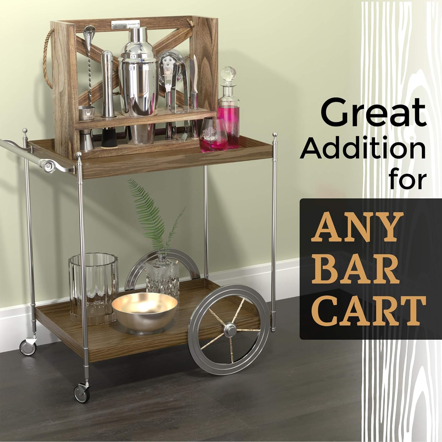Highball & Chaser Rustic Hanging Bartender Kit 25oz Cocktail Shaker Bar Set For Home Bars, Bar Carts and Drink Making. Bar Tools and Barware for Entertaining (Silver): Kitchen & Dining