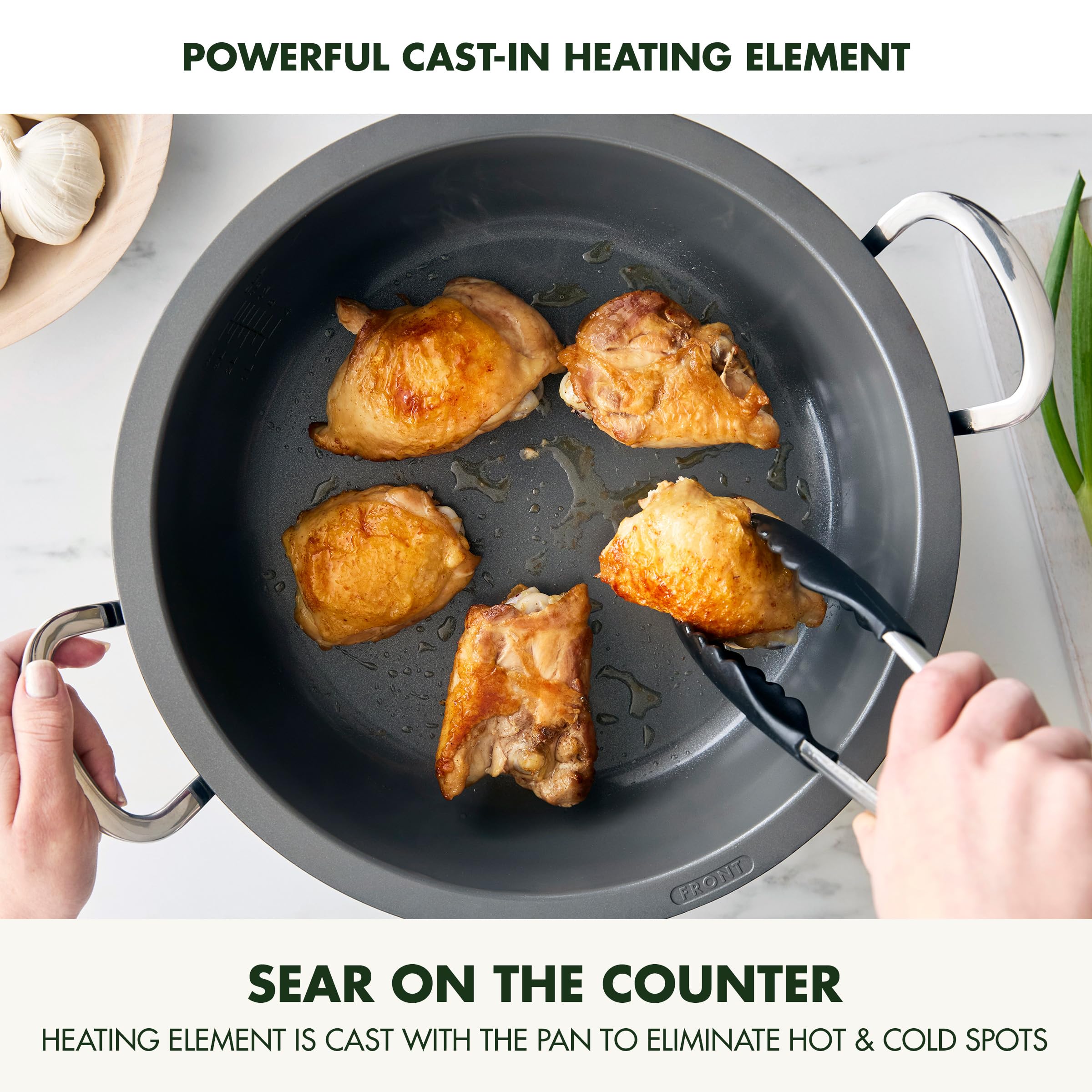 GreenPan Elite Essential Smart Electric 6QT Skillet Pot,Sear Saute Stir-Fry and Cook Rice, Healthy Ceramic Nonstick and Dishwasher Safe Parts, Easy-to-use LED Display, PFAS-Free, Cream White