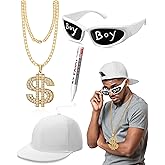 Maiteenly 4 Pcs Hip Hop Rapper Costume Kit 2000s Accessories 80s 90s Outfit for Adults Rapper Sunglasses