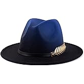Gossifan Women Gradient Color Fedora Wide Brim Felt Panama Hat with Belt Buckle