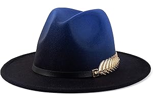 Gossifan Women Gradient Color Fedora Wide Brim Felt Panama Hat with Belt Buckle