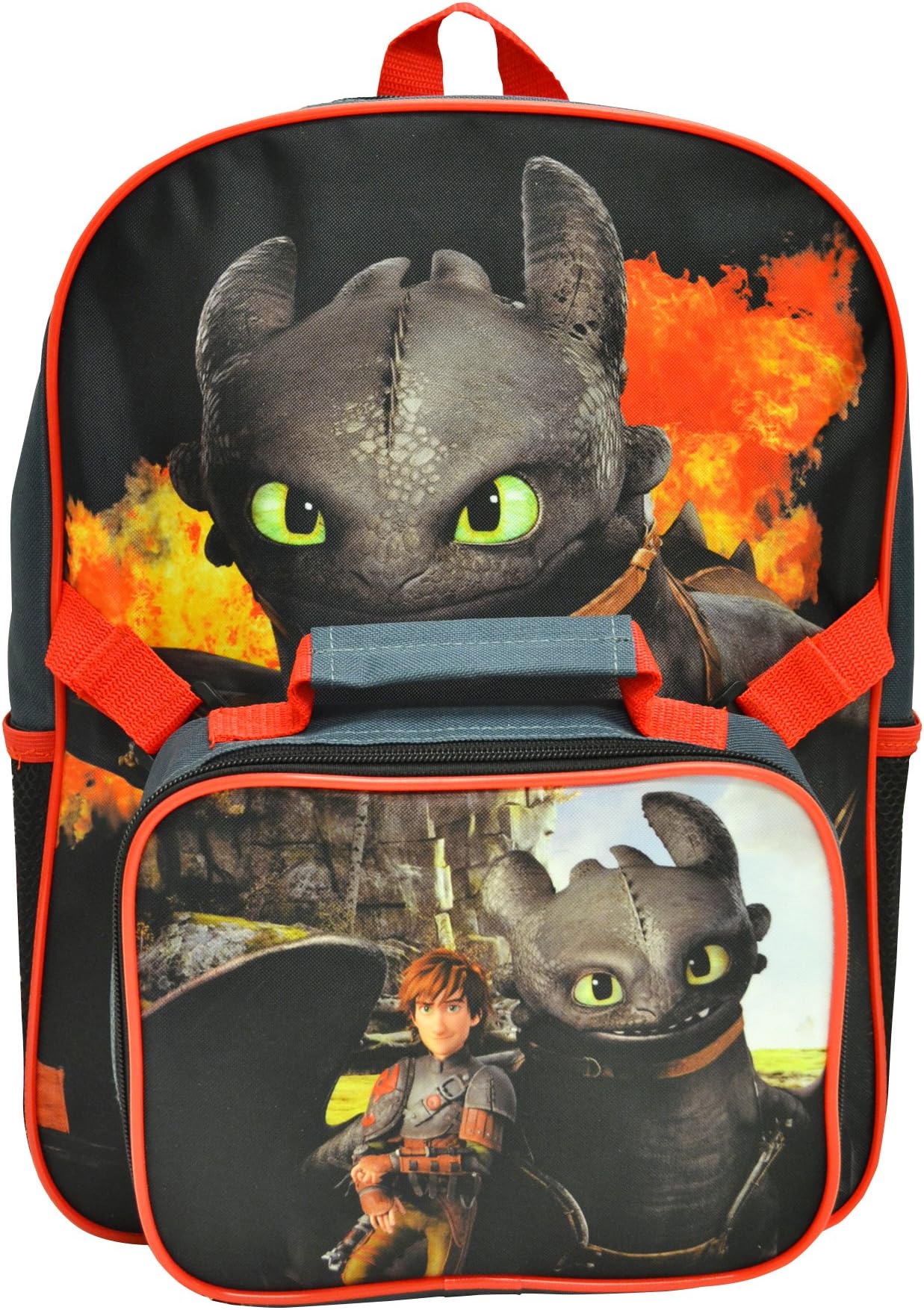 How to Train Your Dragon Multicolored Kids Backpack Detachable Lunch Kit Set 15"