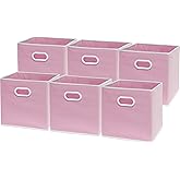 Simple Houseware Foldable Cube Storage Bins with Handles, 11-Inch, Pink, 6-Pack, Fabric Cubes Organizer for Closet or Shelves