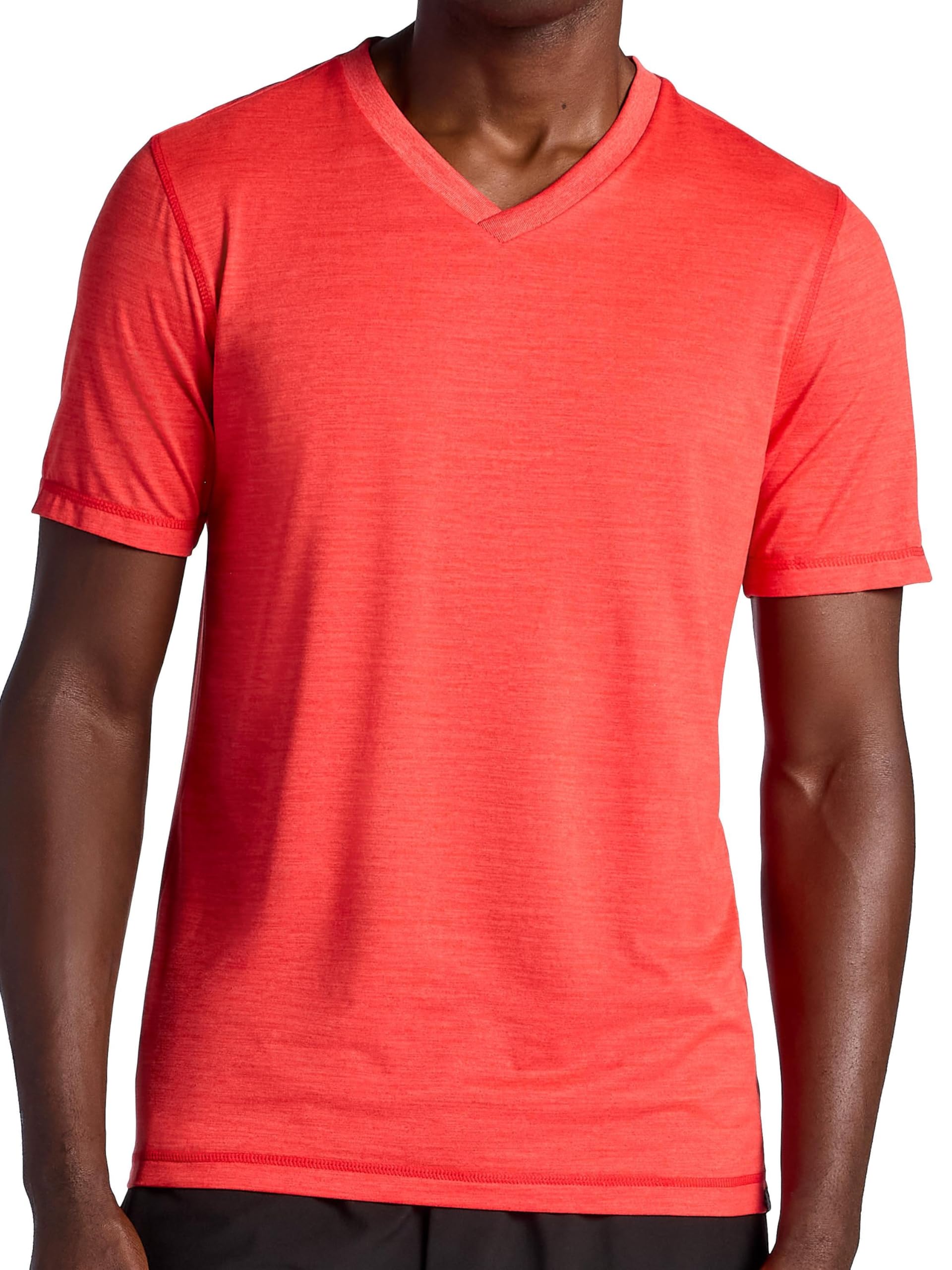 Gaiam Men’s Everyday Basic V-Neck Top, Standard Fit, Stretch Midweight Material, Poppy Red Heather, Large