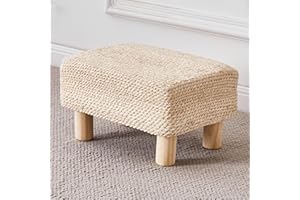 Cpintltr Foot Stool Ottoman Rectangular Footrest Pouf Ottomans Natural Seagrass Footstool with Wooden Legs Hand Weave Step Stool for Living Room Bedroom Entryway Natural White