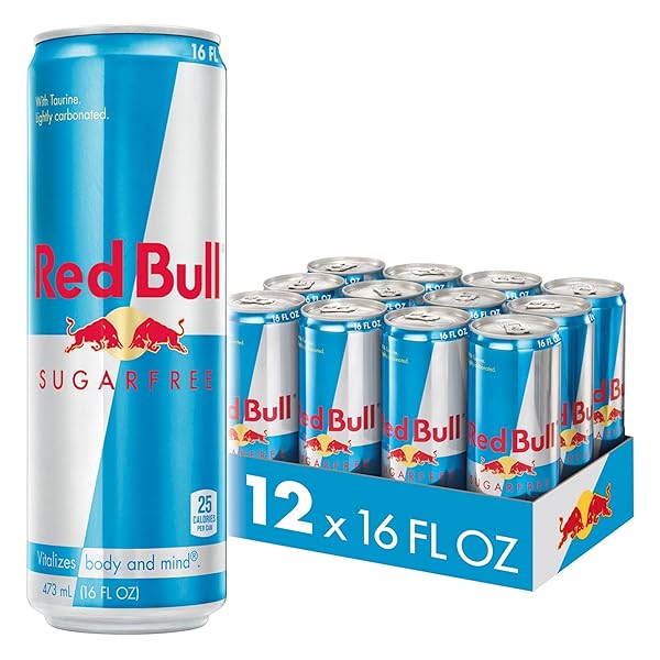 RED BULL SUGAR FREE ENERGY DRINK WITH 151MG CAFFEINE PLUS TAURINE & B VITAMINS, 16 FL OZ, PACK OF 12 CANS