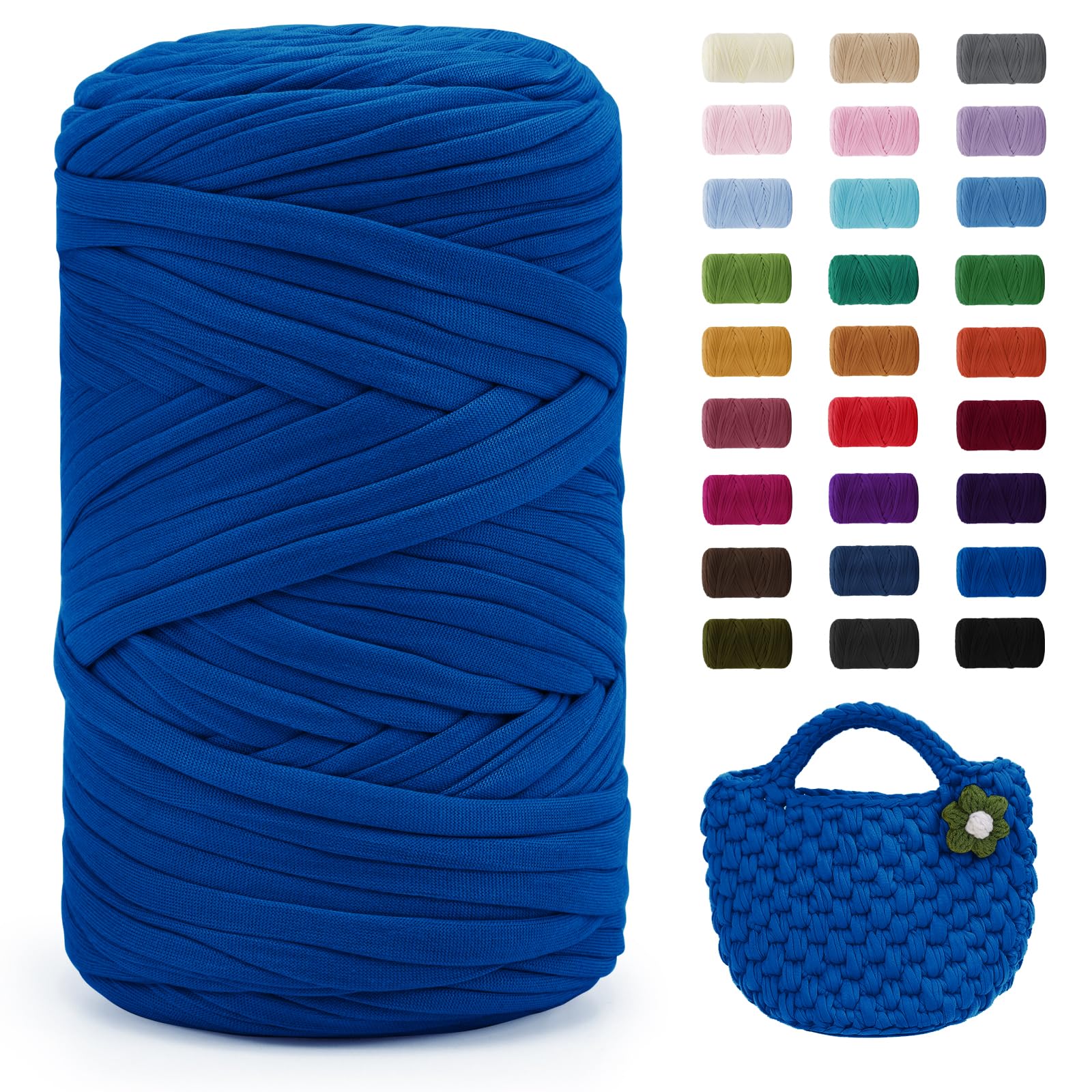 Uiopa Royal Blue T-Shirt Yarn, 400g/120m Elastic Fabric Crochet Cloth T Shirt Yarn, Chunky Polyester Ribbon for Crocheting Bags/Baskets/Rugs, Home Decor, DIY Crafts