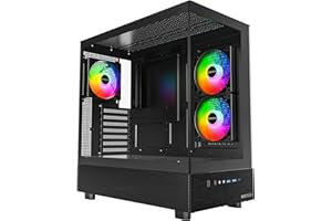 MONTECH XR, ATX Mid-Tower PC Gaming Case, 3 x 120mm ARGB PWM Fans Pre-Installed, Full-View Dual Tempered Glass Panel, Wood-Grain Design I/O Interface, Support 4090 GPUs, 360mm Radiator Support, Black