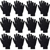 12 Pairs Winter Gloves Touch Magic Screen Gloves Stretchy Knit Cotton Gloves Bulk For Men Women Homeless Cold Weather