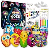 Rock Painting Kit - Glow in The Dark, 60+ Pcs Arts and Crafts Rock Painting kit for Kids 6-12, Art Supplies with Glow, Standard Paints and Metallic Paints, Outdoor Toys for Boys & Girls Birthday