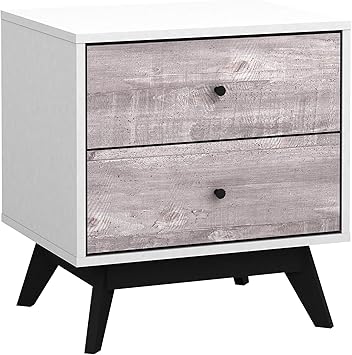 Amazon Com Simple Living Crislana Mid Century Modern White And Grey Faux Concrete Finish 2 Drawer Nightstand With Solid Wood Black Legs Home Improvement