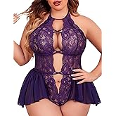 Avidlove Womens Plus Size Lingerie Lace Bodysuit Teddy Deep V One Piece Lace Babydoll