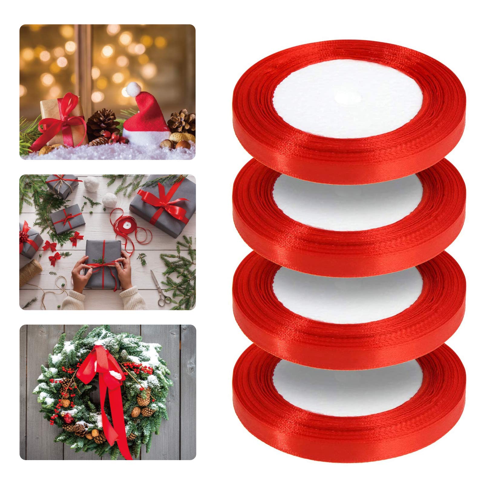 Alintor 100 Yards Red Ribbon, Christmas Ribbon for Gift Wrapping, Satin Ribbon for DIY Crafts Xmas Tree Present Decoration(Red, 10mm)