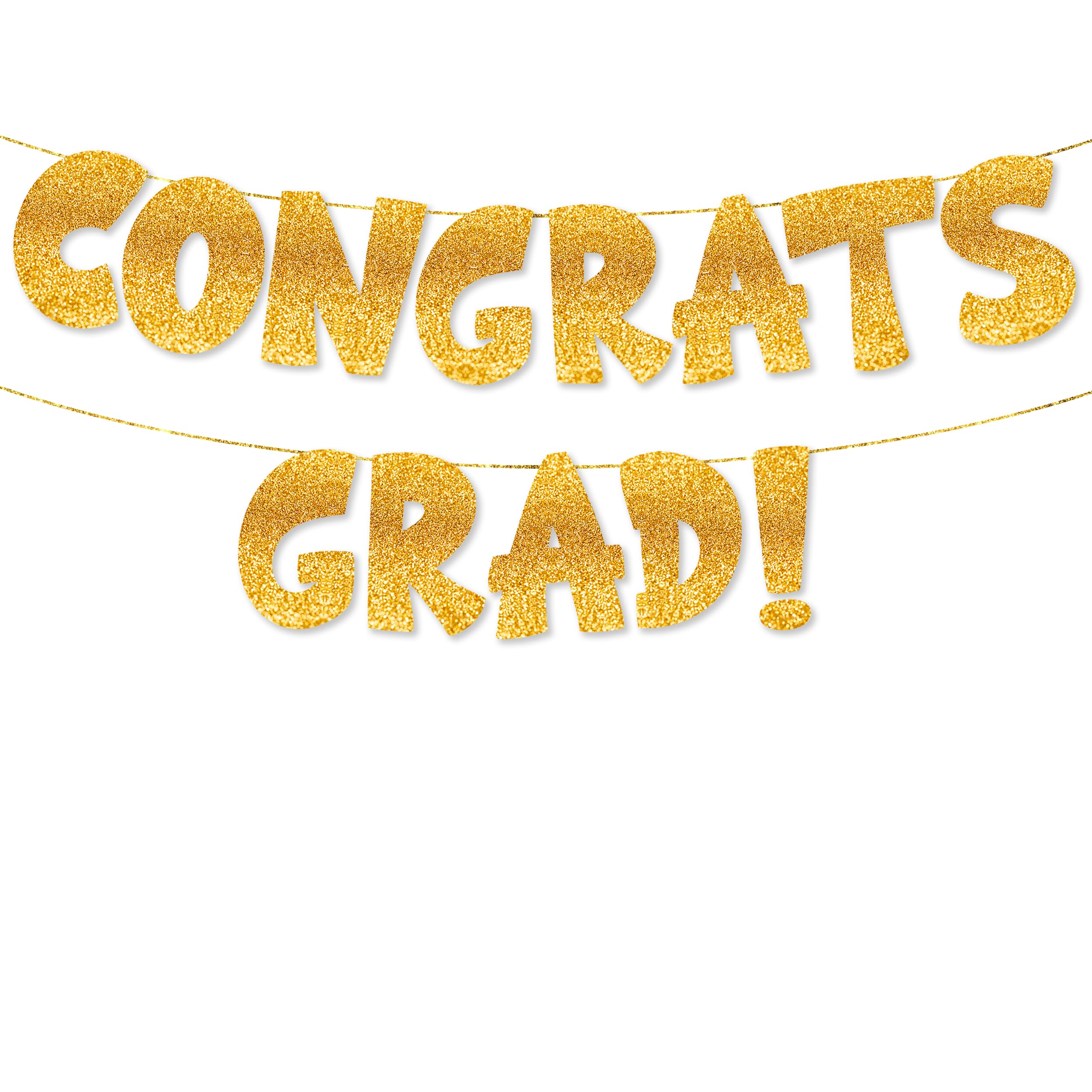 TOYVENTURES Graduation Gold Decorations Set - Congrats Grad Banner, Class of 2025 Backdrop, Party Supplies for High School & College Celebrations Degree PHD (Pre-strung, No DIY Required) (Gold-CG)