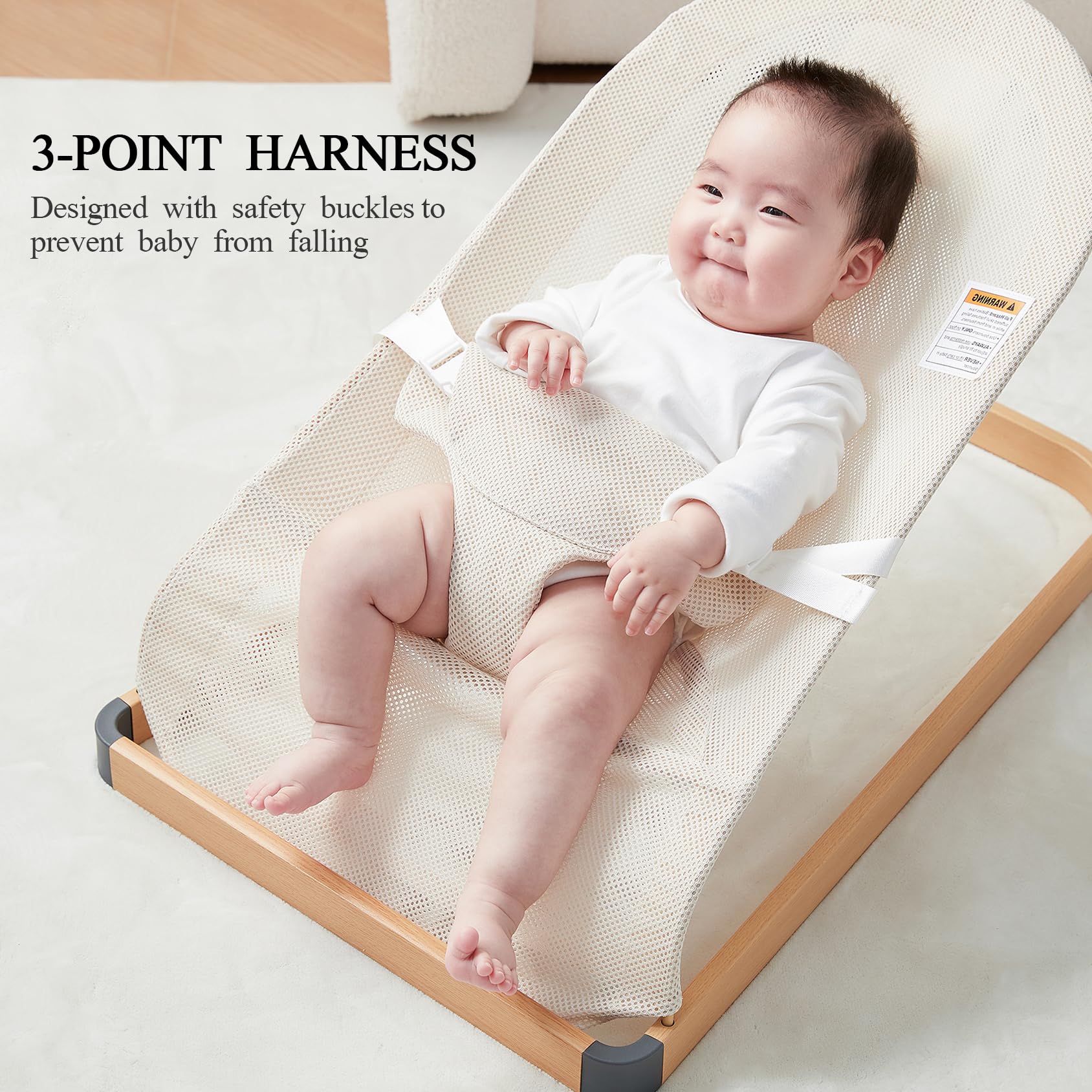 Baby Bouncer - Portable Bouncer Seat for Babies, Ergonomic Design Baby Bouncy Seats Infant with Mesh Fabric Natural Vibrations, Beige