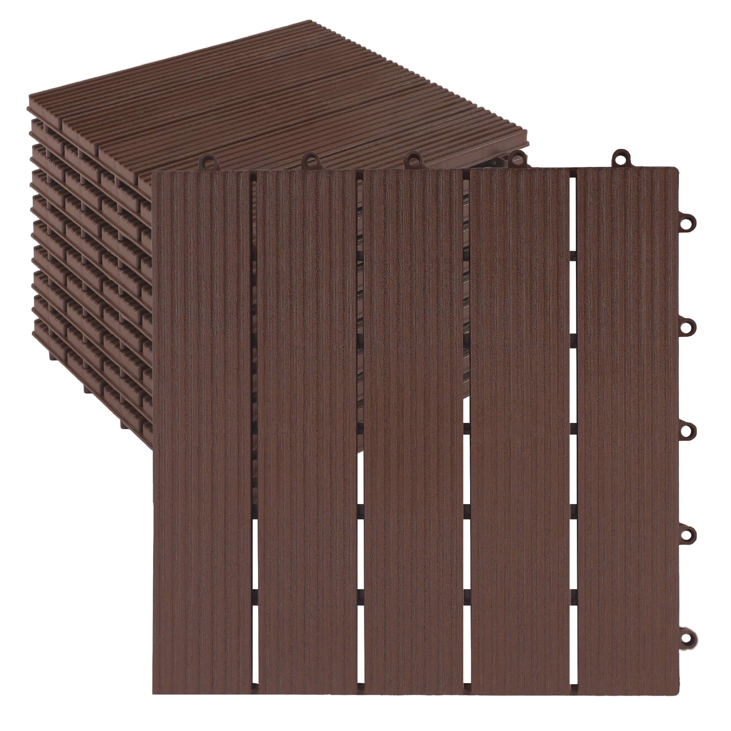 Photo 1 of 10PCS Plastic Interlocking Deck Tiles, 12x12 inches Patio Flooring, Waterproof Indoor and Outdoor Tiles All Weather for Front Porch, Backyard, Balcony, Poolside, Brown