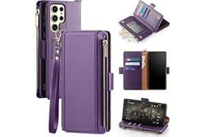Antsturdy Compatible with Samsung Galaxy S25 Ultra Wallet Case with Card Holder,PU Leather Phone Case Flip Protective Cover RFID Blocking Wrist Strap Credit Card Slots Kickstand Men Women,Purple
