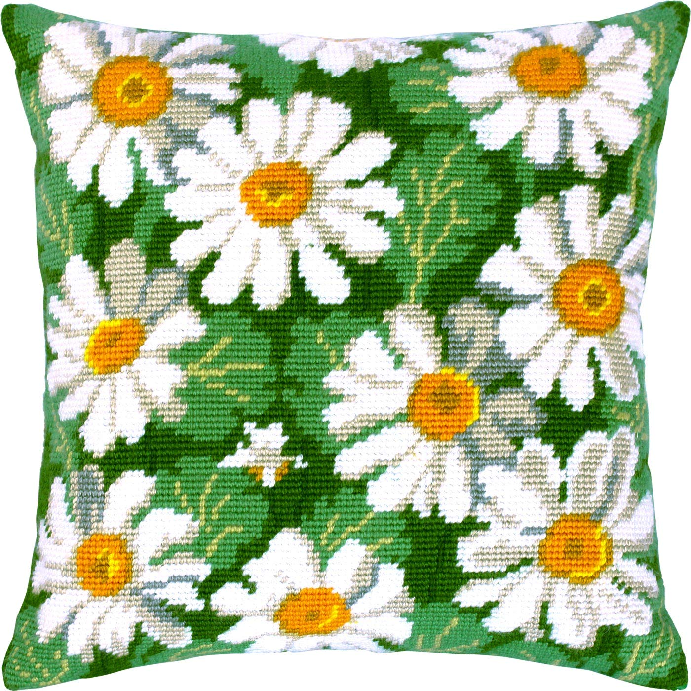 Brvsk Daisies. Embroidery Kit w/Printed Tapestry Canvas (40 × 40 cm) — Embroidery Cushion Kit for Creative Home Décor — Needlework Kit for Adult Beginners