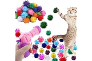 Dorhui Cat Toy Balls with Launchers Set, 30 Pcs Sparkle Pom Ball for Cat,Cat Enrichment Toys,cat Toys for Indoor Cats, Interactive Glitter Pom Ball for Kitty Gifts