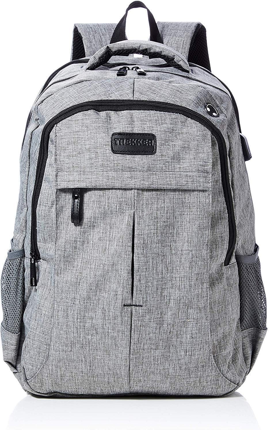 Trekker Laptop Backpack 17.3 inch, Anti-theft Travel Business Bag for Men, Women, Large Laptop Bag with USB Charging Port, Water-resistant Computer Rucksack for Work, College, School Bag - Grey
