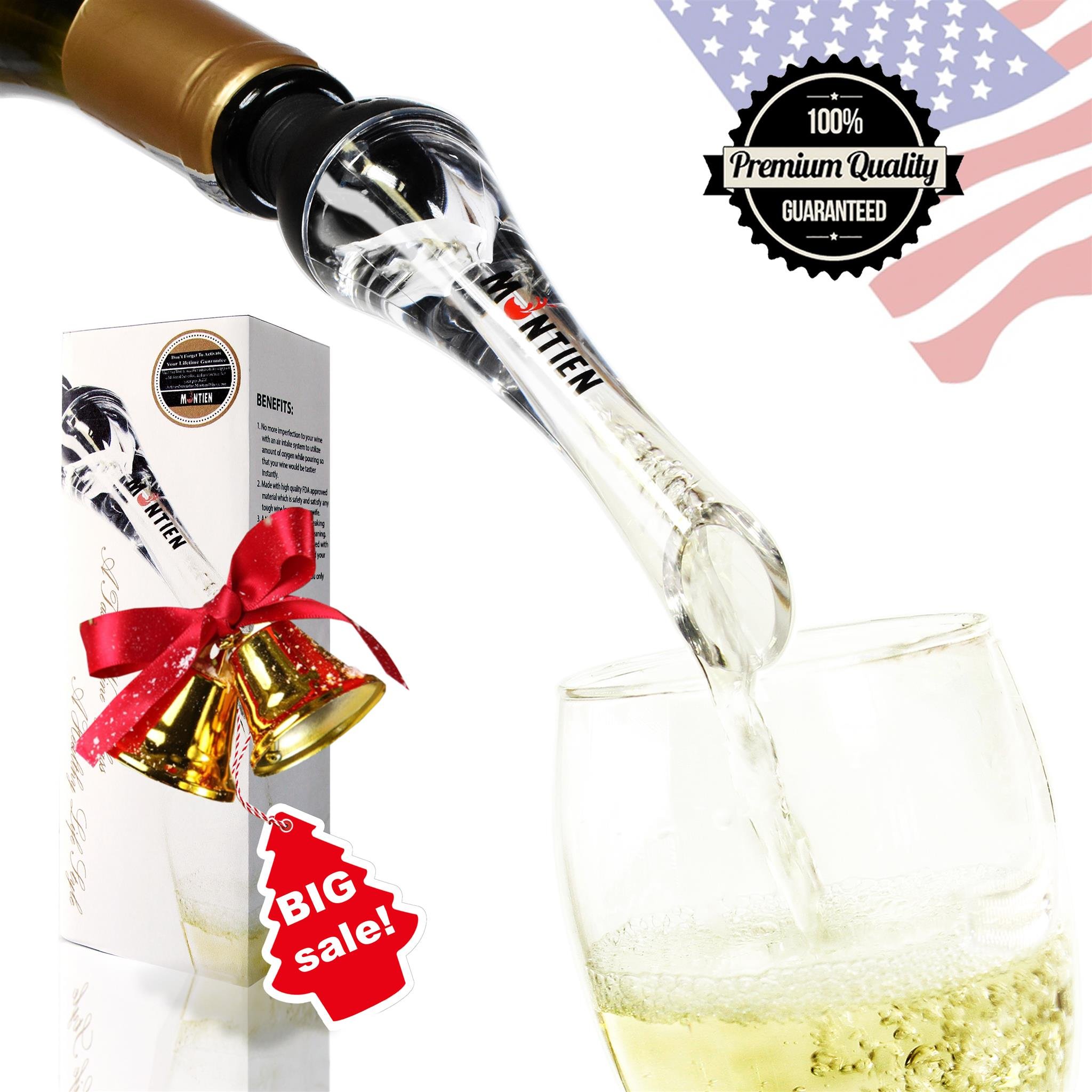 MonTien Wine Aerator Pourer - Premium Aerating Pourer - Exquisite & Best Wine Aerator Pourer Gift Set - Wine Accessories For Soiree With Decanter Spout - Wine Stopper Performer - Friendly Air Travel