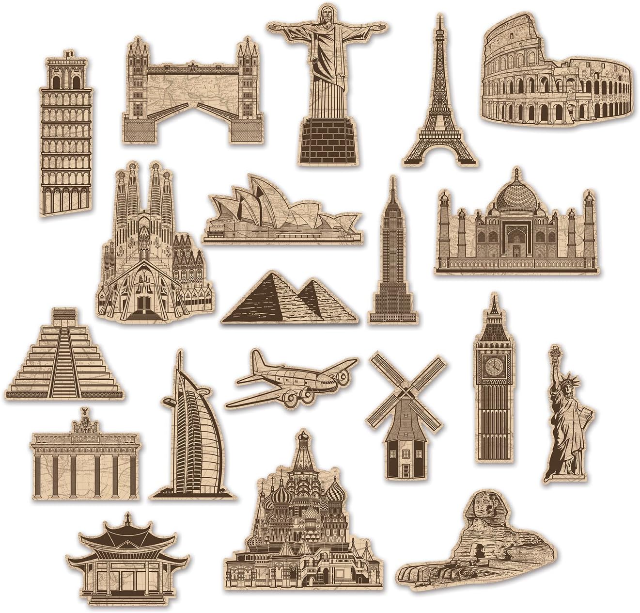 Pack of 20 Around The World Assorted Cutouts - Famous Monuments Party Decoration