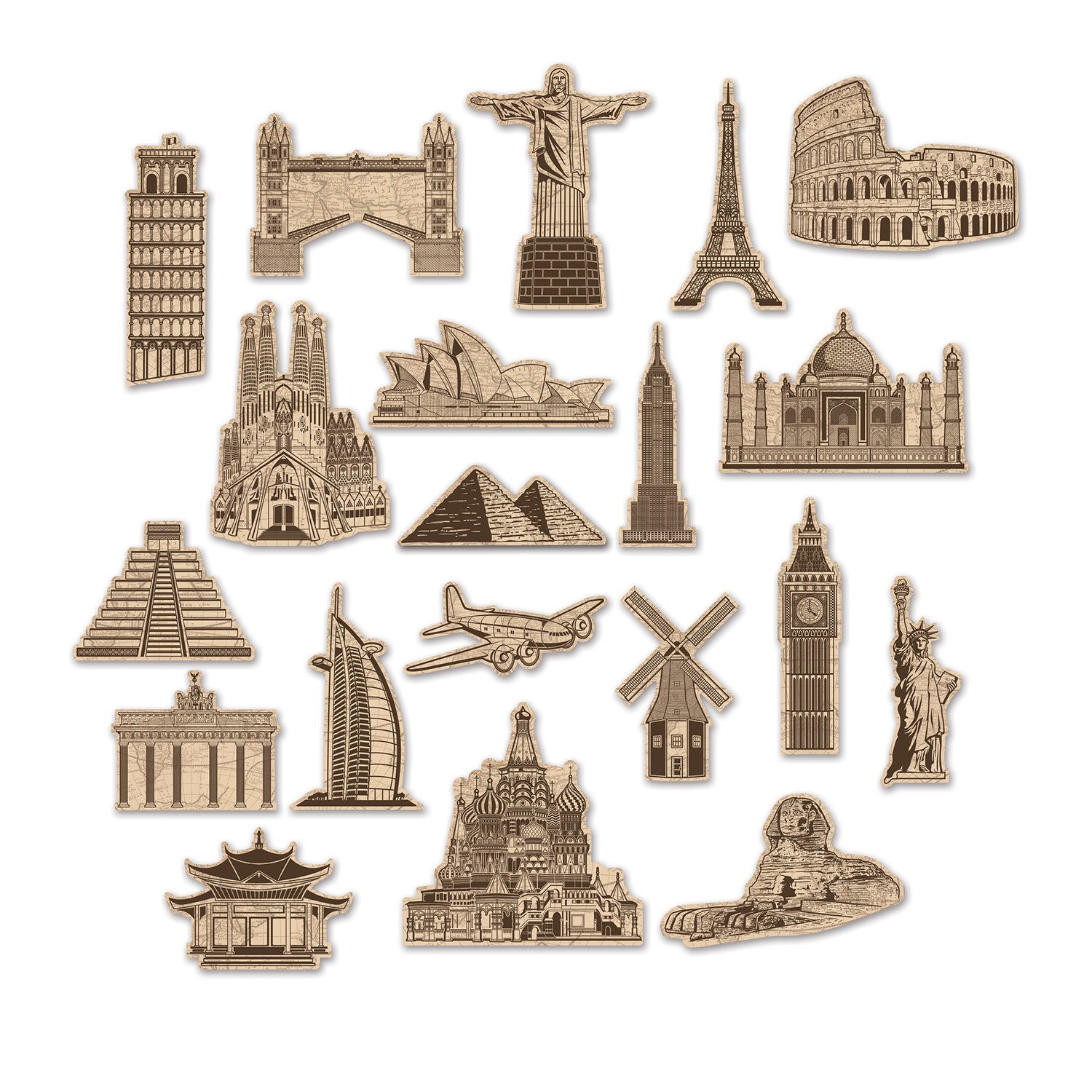 Pack Of 20 Around The World Assorted Cutouts Famous Monuments