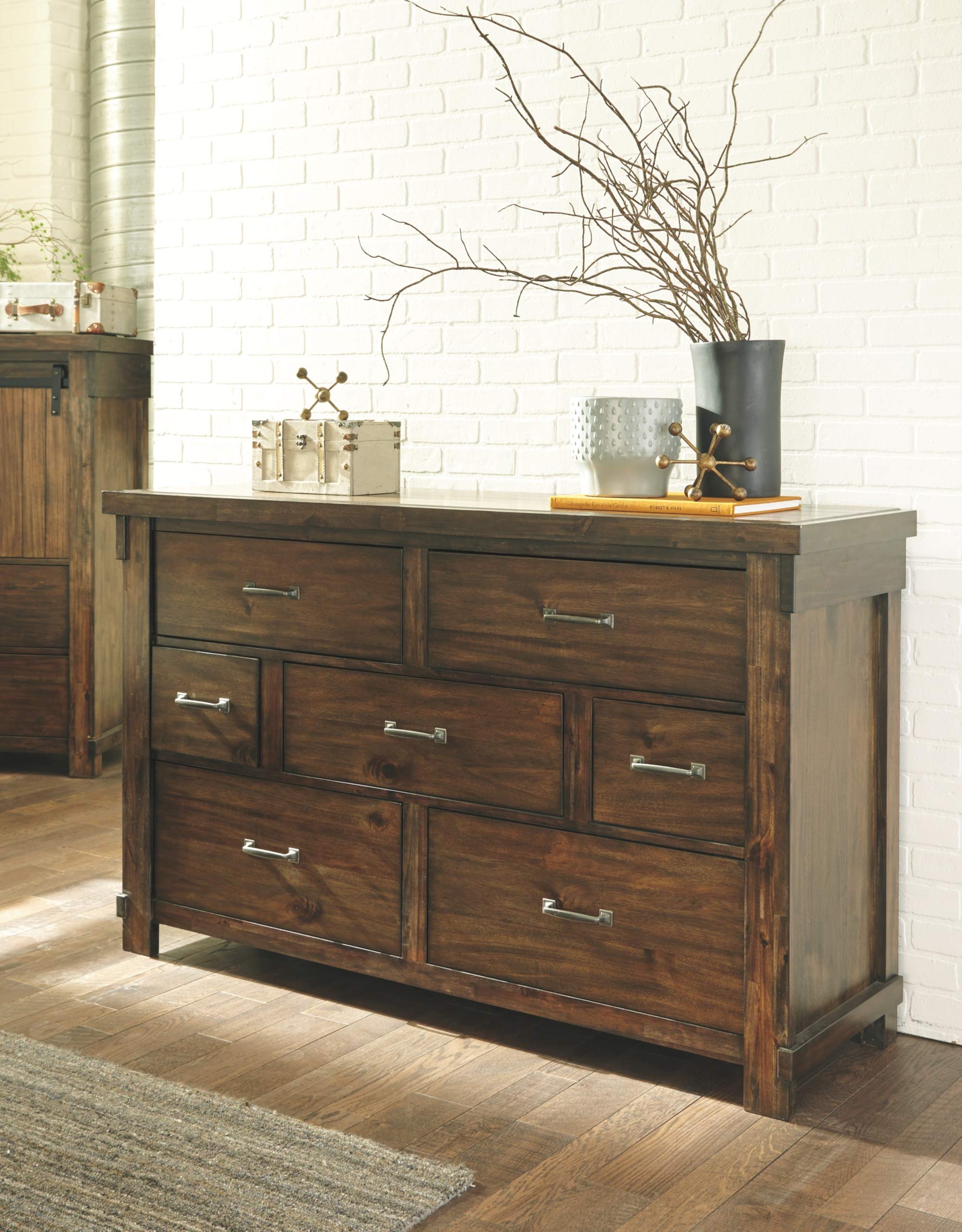 Ashley Furniture Signature Design - Lakeleigh Dresser - Casual - 7 Drawers - Rustic Brown Finish - Dark Zinc Hardware