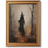 Gold Framed Halloween Wall Art, Vintage Witch Pictures Wall Decor | Spooky Forest Canvas Prints, Gothic Dark Academia Paintings Artwork for Halloween Living Room Bedroom 8x10 Inch