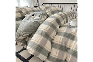 LIFETB Green Plaid Duvet Cover Queen Soft Cotton Grid Plaid Bedding Set 3 Pieces Checkered Gingham Comforter Cover for Men Boys Modern Bedding Set Simple Plaid Comforter Cover with Zipper Closure 4 Ties