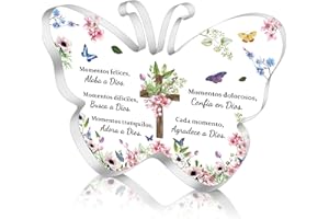 Yopyame Spanish Christian Acrylic Gift - Religious Inspirational Gift for Women Men, Spanish Butterfly Shape Acrylic Prayer Bible Verse Desk Decor, Faith Keepsake Paperweights for Christmas Home Decor