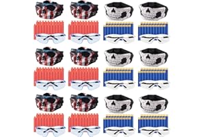 TiopLior Party Supplies Compatible with Nerf Guns, 12 Sets Boys Birthday Favors Included 240 Foam Bullets, Face Mask and Tactical Glasses for Two Teams War Favors Guns Toy Gift for Kids Party Favors