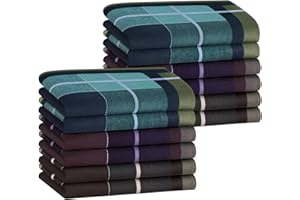 HOULIFE Men's 100% Cotton Striped Checked Pattern Handkerchief with Assorted Color Vintage Hankie, 3 Colors 17 x 17 Inches