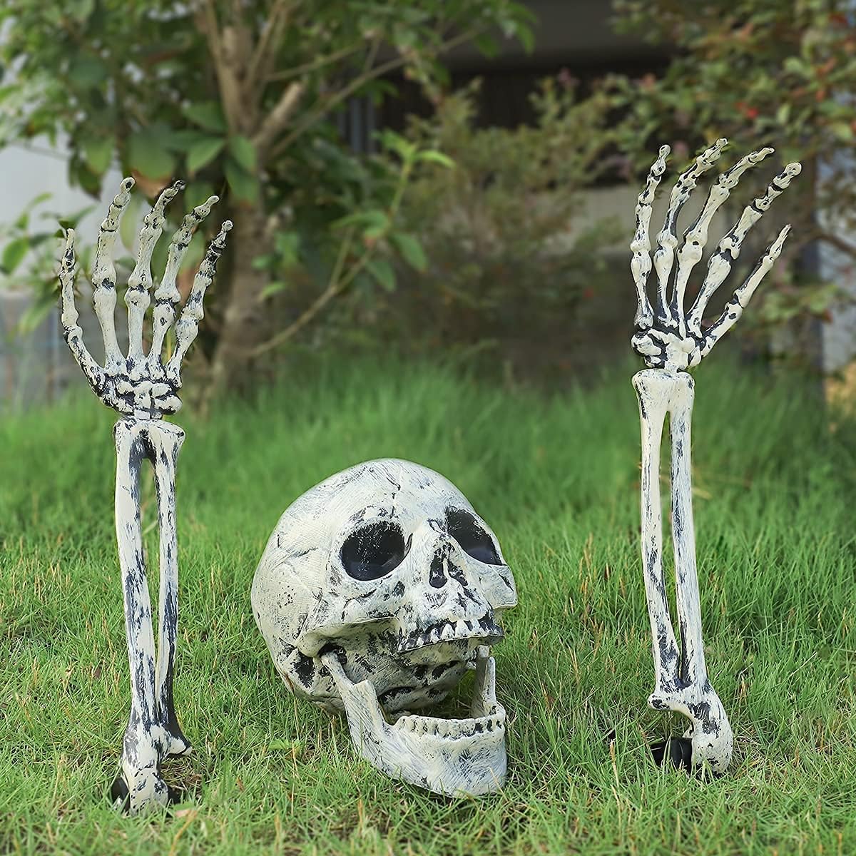 Decorative Garden Stakes - Halloween Skeleton Stakes Decorations, Skull and Hands with Lawn Stakes,Realistic Skeleton Stakes for Halloween