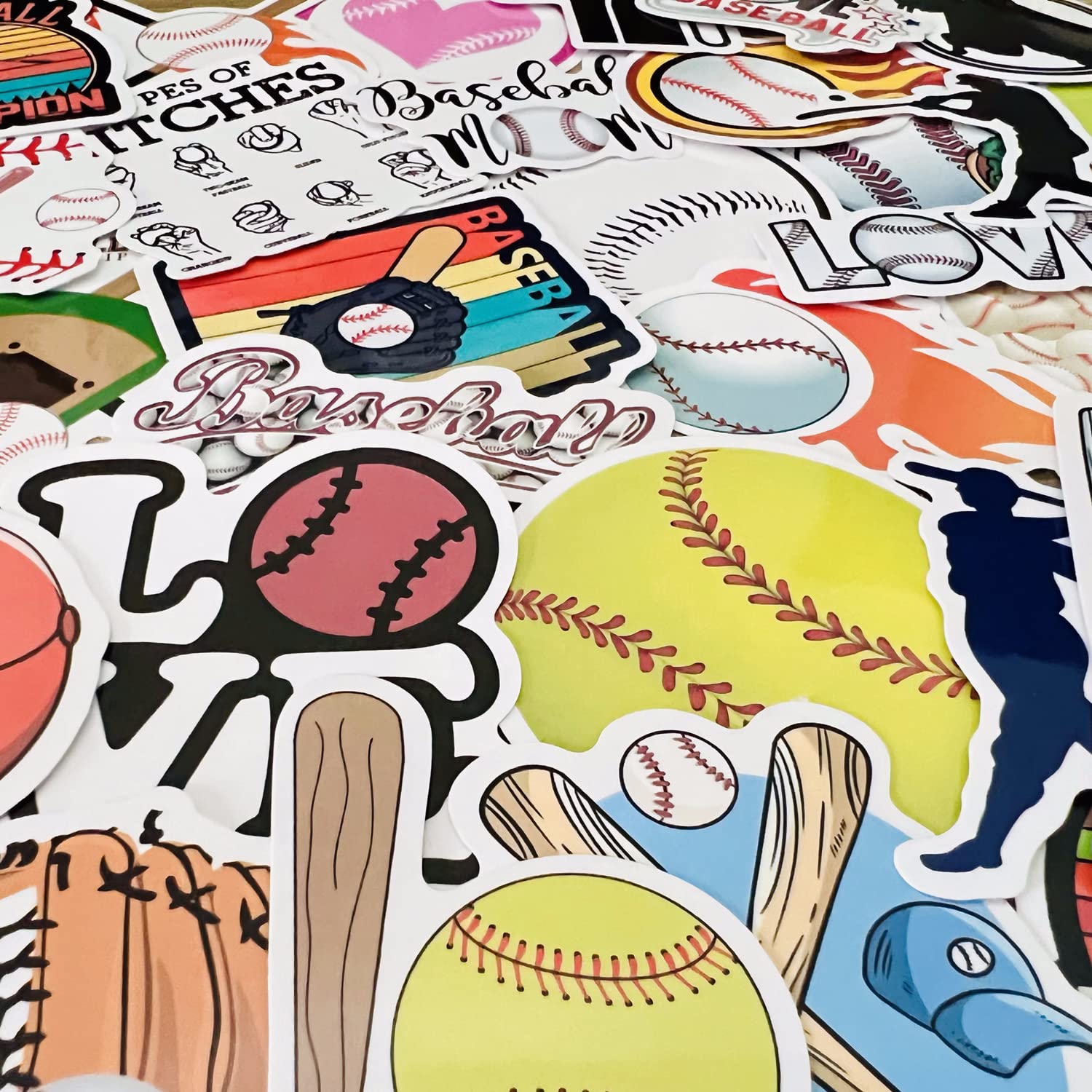 AOWDIAO 50 Pcs Baseball Stickers – Waterproof Vinyl Decals for Water Bottles, Laptops – Baseball Party Favors and Gifts for Kids & Teens
