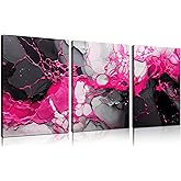 Abstract Art Wall Decor for Living Room - Pink Pictures Wall Art for Bedroom - 3 Piece Canvas Wall Art for Office Size 12