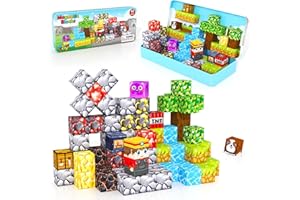 Minecftoy Mini Magnetic Blocks Tiles Travel Essentials Toddler Toys with Case, Kids Games Montessori Sensory Building Blocks Toys for 3+ Year Old Boys Girls Christmas Birthday Gifts