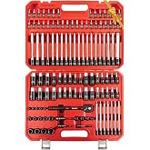 LLNDEI 115Pc Torx &amp; Allen Bit Socket Set 1/4 3/8 1/2" Drive | Extra Long &amp; Tamper Proof Torx, Hex &amp; Ball Hex, S2 Steel, SAE/Metric, Ratchet &amp; Adapters, for Auto, Machinery &amp; Industrial