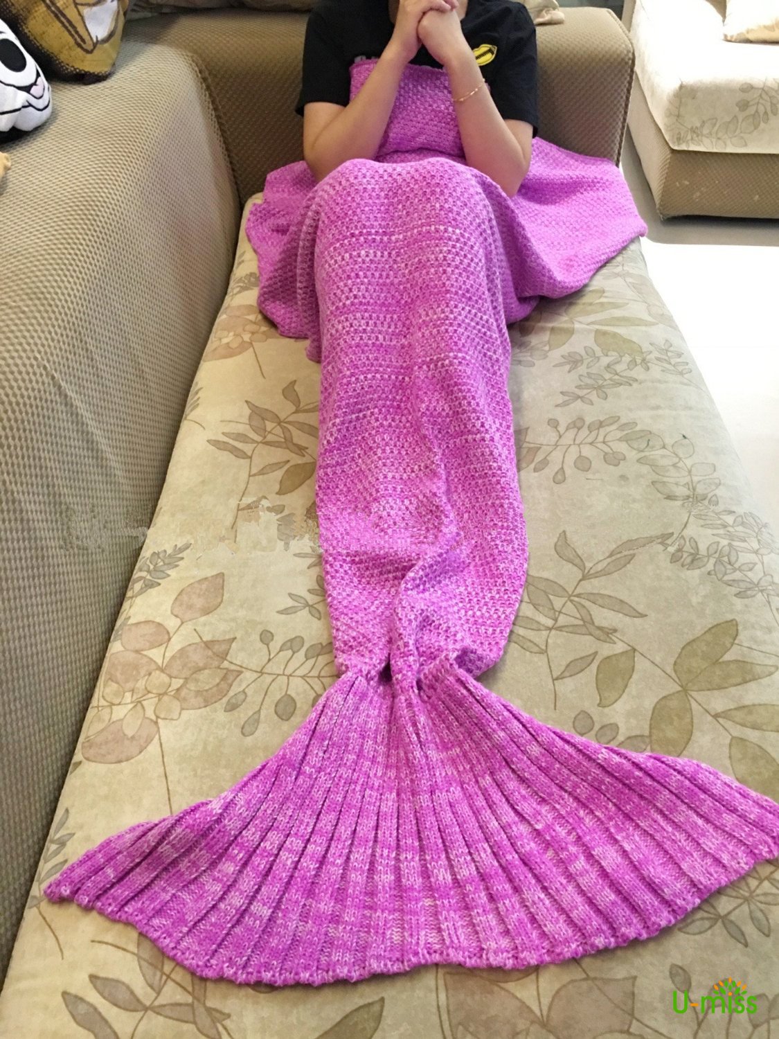 Mermaid Tail Blanket Handmade Crochet All Seasons Warm Soft Living Room Sleep.. 13 81HO2d6KKoL