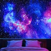 Apdidl Black Light Galaxy Wall Tapestry for Bedroom, UV Space Stars Posters | BlackLight Starry Glow in The Dark Poster Backdrop,Sky Neon Ceiling Tapestries for Living Room Dorm Home Decoration(60"X79")